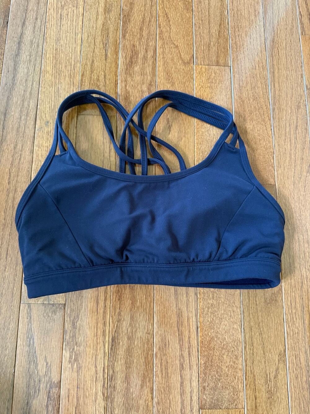 Athleta | Navy Blue Padded Crossover Racerback Cropped Sports Bra Size Small